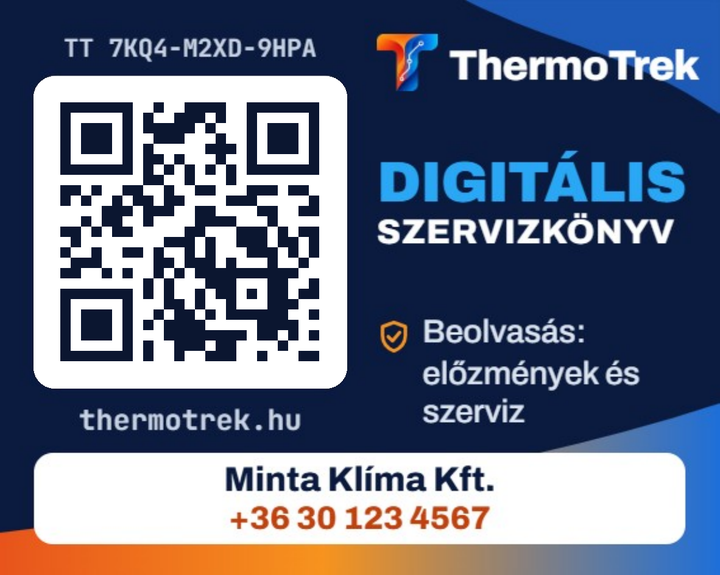 Sample Pro sticker: QR code to thermotrek.hu, Sample HVAC Ltd., +36 30 123 4567